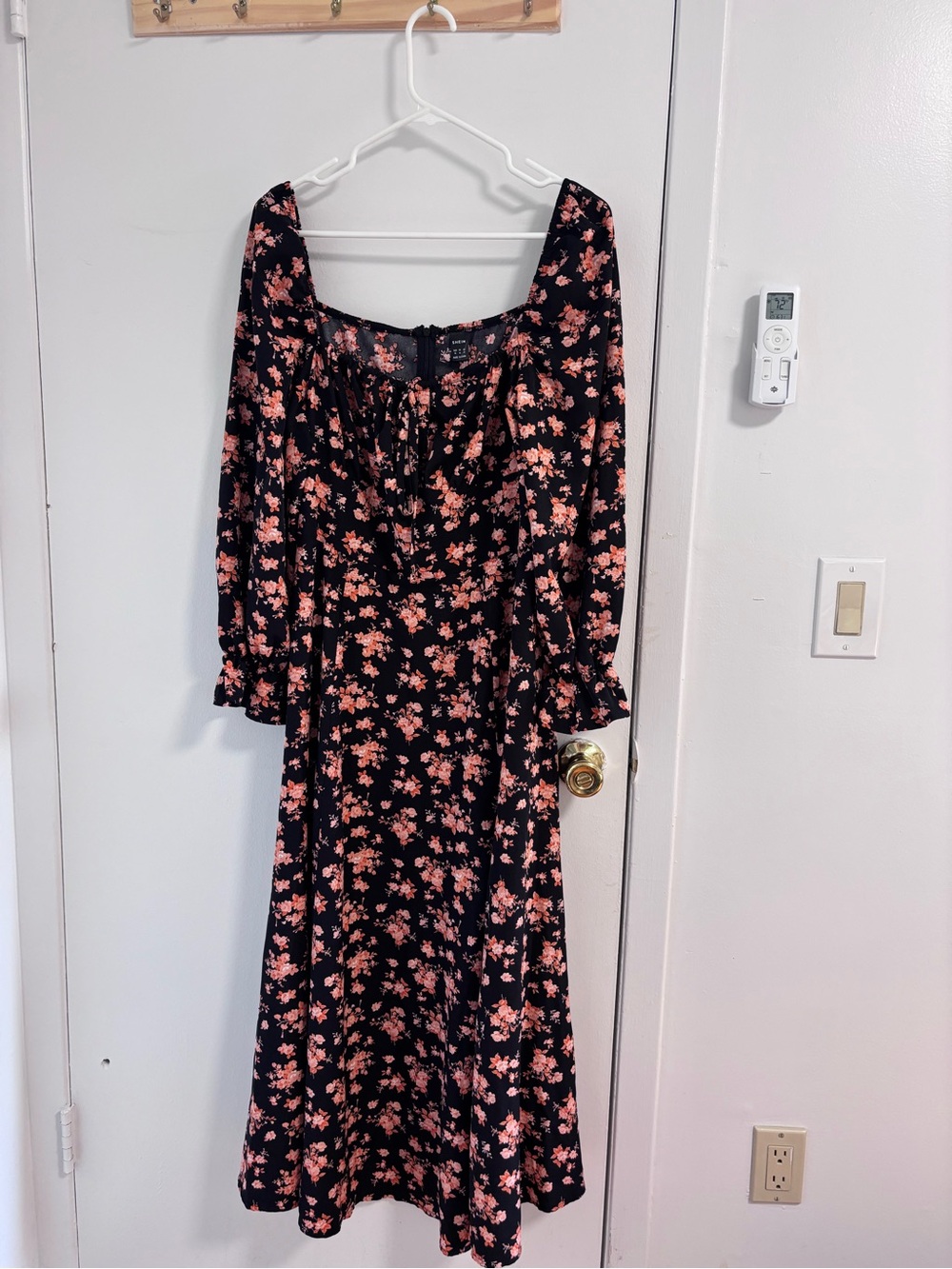 Fashion Nova Black Midi Dress with Pink Floral Print